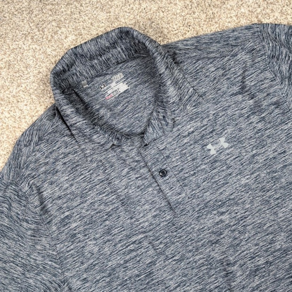 Under Armour XL‎ Blue Gray HeatGear Loose Fit Short Sleeve Golf Polo Shirt